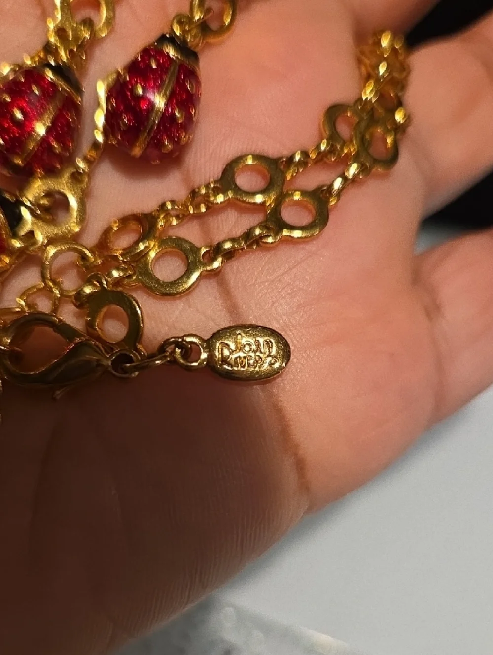 Joan Rivers Gold-Tone Necklace with Red Lady Bug Dangle Beads and Studs - Picture 3 of 14